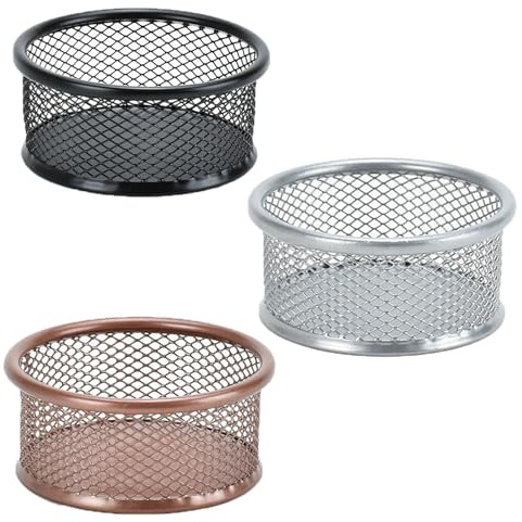 3 Stück Mesh Büroklammerhalter, Büroklammer Aufbewahrung Desktop Organizer Papierklammer Aufbewahrungshalter für Büro Haus Schule (Schwarz+Silber+Roségold)