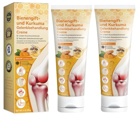 2pcs Bee Venom Ointment, Bienenwachs-Salbe, Gelenkcreme mit Bienengift und Kurkuma, Bienencreme Bienengift-Salbe, Bienengift-Kurkuma-Gel zur Gelenklinderung, beruhigend, Nacken- und Schulterentlastung