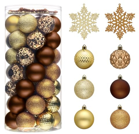 Valery Madelyn Juego de Adornos para árbol de Navidad para el 4 de Julio, otoño, Halloween, 50 Quilates, Bronce, Cobre, Oro, inastillable, Adornos de Bola de Navidad para Colgar, decoración de Fiesta