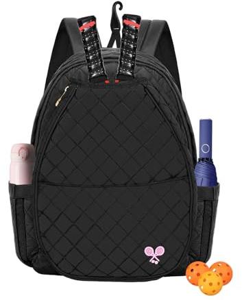 BEEYEO Tennis Bag, Professional Quilted Tennis Backpack Tennis Racket Bags for Women Men for Pickleball Tennis Badminton (Black)