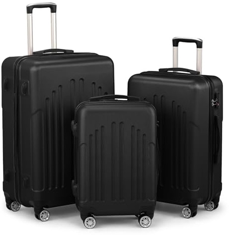 LEADZM Kofferset 3 teilig, Reisekoffer Set mit Rollen Groß, Koffer Set Hartschal aus ABS+PC mit Teleskopgriff, Handgepäck (Schwarz)