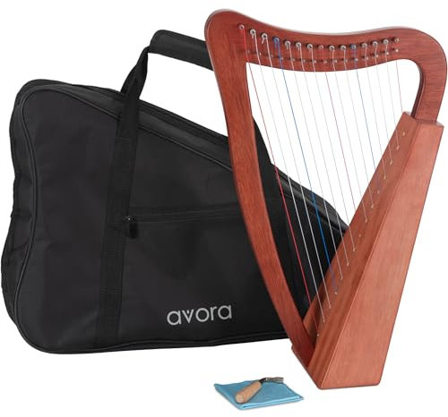 Avora Keltische Harfe 15 Saiten aus Nylon– Handgefertigte Harfe mit Tasche & Stimmschlüssel – Diatonisch in C-Dur - Warmer, voller Klang durch Mahagoni-Holz - Leicht & kompakt für flexible Nutzung
