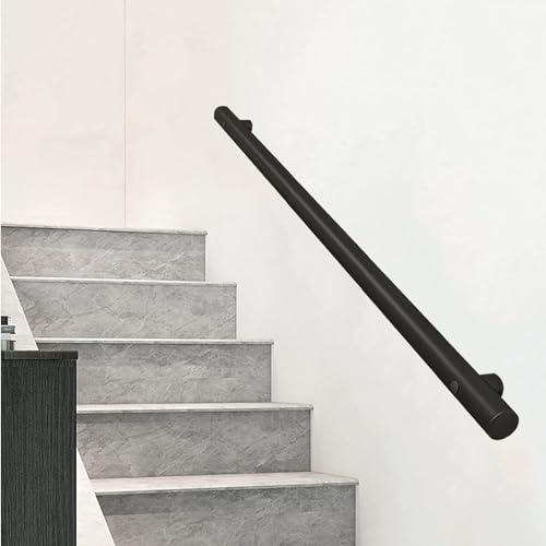 Genérico Pasamanos de Escalera de Acero Inoxidable Negro de 240 cm, Escalera de Metal para escalones Interiores y Exteriores, Soporte de Montaje en Pared, manija de Seguridad, pasamanos par