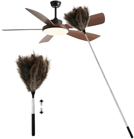 BAODBF Straußenfeder Staubwedel Teleskop Ausziehbar Staubwischer(Schwarz) | Natürliche Federn für Deckenventilator Spinnenweben Möbel Reinigung Antistatisch Waschbar mit Edelstahlstiel