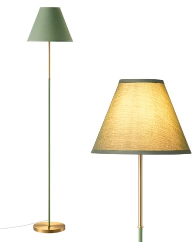 EDISHINE Retro Floor Lamp for Living Room, Tall LED Standing Lamp with Linen Lampshade, E27 Base, Foot Switch, 2700K Bulb Included, Gray Green