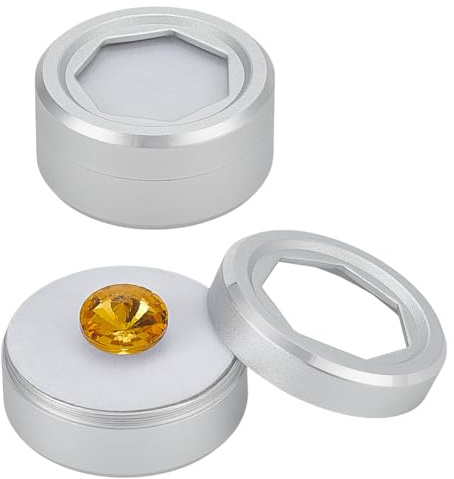 BENECREAT 2 Stück Mini Silber Rundstein Box 39.5x19mm Edelstein Display Box Kleine Schmuckschatulle Für Lose Diamanten Schmuck Display Behälter Mit Schwamm Innenkern Für Edelsteine Kristalle