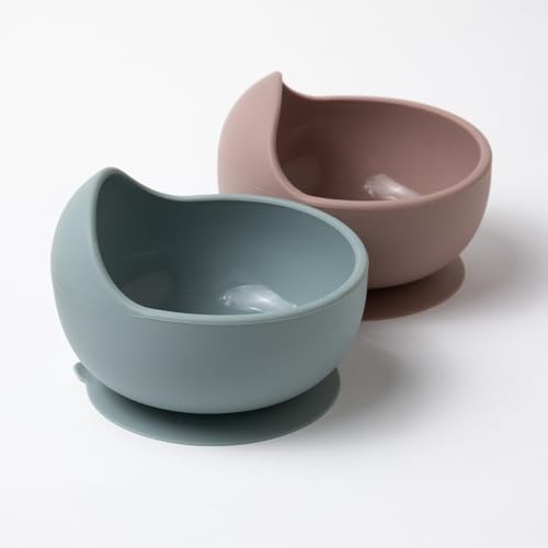 Kindsgard Silikon Schüssel 2er Set – rutschfeste Breischale mit Saugnapf – 100 % Silikon, BPA-frei, mikrowellen- & spülmaschinengeeignet – langlebig & hochwertig (Rosa & Mint)