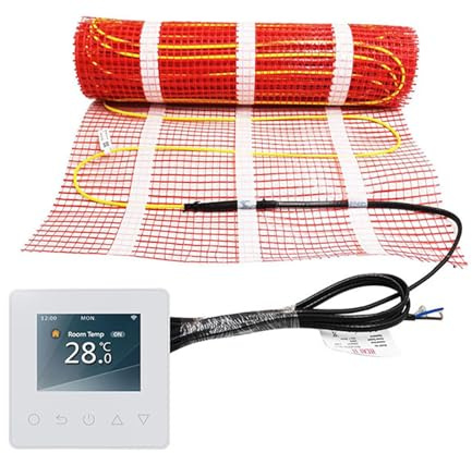 cendbirut Système de Tapis Chauffant,Système de Chauffage par Le Sol électrique pour carrelage et Pierre avec Thermostat de détection de Sol,Chauffage par Le Sol à Fil chauffé,20sqft