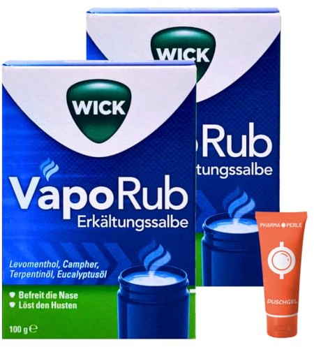 WICK VapoRub Erkältungssalbe 100 g I Zum Einreiben & Inhalieren I Wohltuende Dämpfe in der Erkältungszeit I Menthol, Kampfer & Eukalyptusöl I Für freies Atmen I Spar-Set plus Pharma Perle (2x)