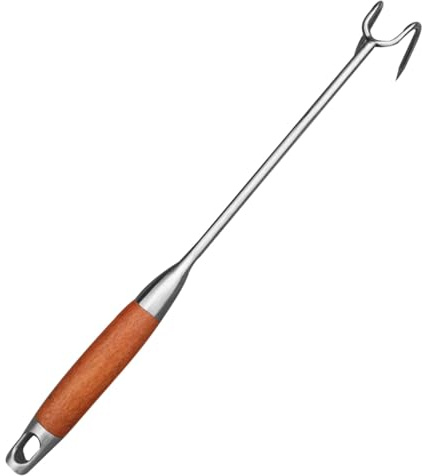 HOLIDYOYO Crochet à Viande Outil Multifonction en Acier Inoxydable Manche en Bois pour Retourner et Organiser Aliments Facilement pour Barbecue et Camping