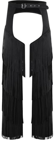Eandarui Mens Western Cowboy Chaps Pants Adults Fancy Dress Suede Fringe Motorcycle Trouser