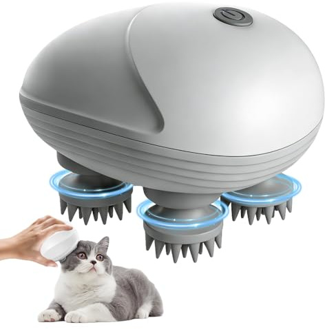 PLLYPE Kopfmassagegerät Elektrisch, Elektrisches Kopfmassagegerät, 4 Massageköpfen, IPX7 Wasserdicht Katzen Massagegerät, Electric Scalp Massager, für Ganzkörpermassage HundeköRper Haarwachstum,Weiß
