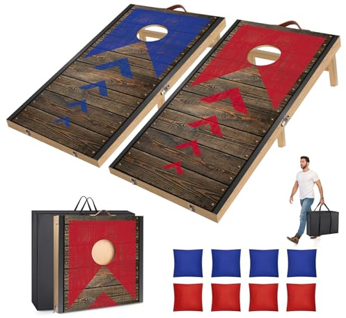 NZQXJXZ 90 x 60 cm Faltbar Cornhole Spiel Outdoor Cornhole Säckchen mit 8 Bohnensäcke & Tragetasche für Hinterhof, Rasen, Strand 2-in-1 Camping Outdoor Spiel Set