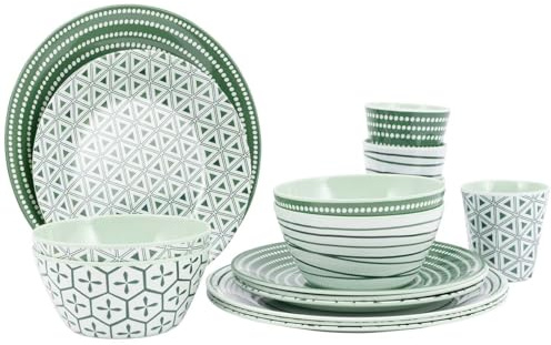 Bo-Camp - Geschirr - Mix & Match - 16-Teilig - Melamin - Grün - Leaf