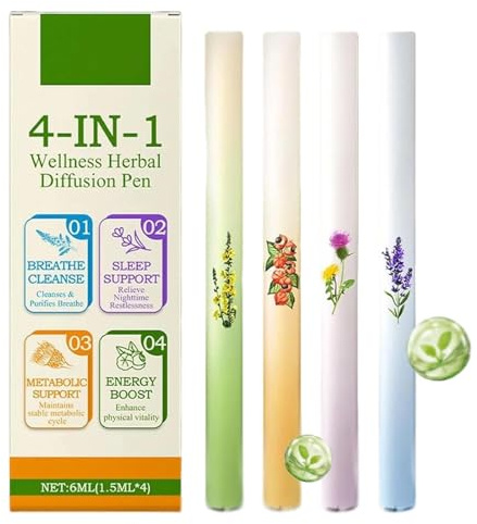 4Pcs Herbal Diffuser Pen Aromatherapy Inhaler Stick, Portable Vaporless-Free Breathing Aid for Oral Freshening and Cleanse