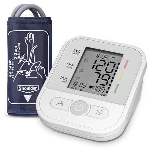 OLEKE Tensiomètre Bras Professionnel Utilisation Simple Tensiomètre Électronique avec Détection D'arythmie Mémoire 2 × 99 Mesures et Écran LCD Tensiometre Automatique avec Brassard Réglable 22–42 cm