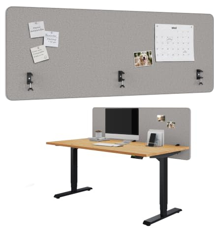 Ergotopia Focus Plus Akustik Trennwand Schreibtisch – Schallschutz & Sichtschutz Schreibtisch für konzentriertes Arbeiten im Büro – 40mm Premium Stoffbezug mit Klemmmontage – 160 x 60 cm - Grau