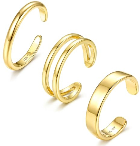 Morfetto 3 Stück Zehenring Gold für Damen 14K Vergoldet Verstellbar Offen Zehenringe Hypoallergen Wasserfest mit Zirkonia Opal Blume Sommer Strand Fußschmuck