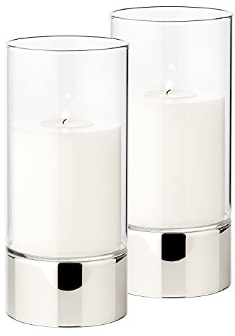 EDZARD 2er Set Windlicht Granada (H 20 cm, ø 9 cm) einteiliges Glas, Fuß in Silber-Optik, Kerzenglas Indoor und Outdoor, für Kerzen bis Durchmesser 8 cm, ideal für die Dauerkerze Cornelius von Edzard