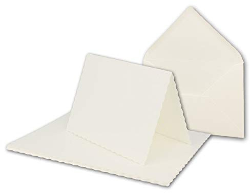 25x Faltkarten-Set DIN A6 mit DIN C6 Brief-Umschlägen - wellig gestanzter Rand - Natur-Weiß - 10,5 x 14,8 cm - Wellenschnitt Karten-Sets - FarbenFroh by GUSTAV NEUSER