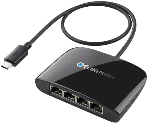 Cable Matters USB C to 4-Port Gigabit Ethernet Switch for Network Sharing on the Move, Thunderbolt Ethernet Splitter, USB C Gigabit Switch, Compatible with Thunderbolt 5/4
