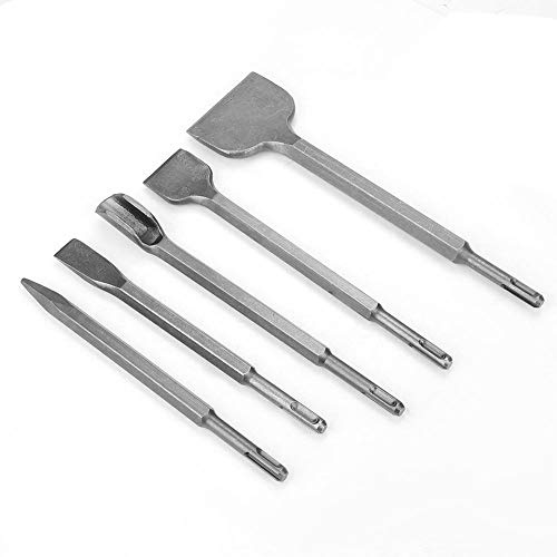 5 Piece SDS Chisel Bits, SDS Plus Chisel Sets, Cracking Chisel Wall Chisel Bent Tile, Drill Bit with Point Chisel Groove Chisel and 3 Flat Chisels Tool Holder for Concrete Electric Rotary Hammer | Chisel wall tile removal bent point, Hardened steel rotary hammer accessories, Groove chisel for masonry natural stone