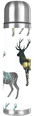 Thermosflasche mit Hirsch-Silhouette, doppelwandig, isoliert, auslaufsicher, 480 ml