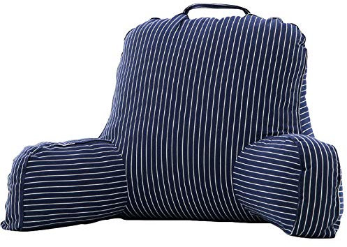 RAILONCH Lendenkissen, Rückenkissen mit Armlehne, Waschbar Lesekissen Bücherkissen für Auto, Bett, Büro-Stuhl und Sofa (Dunkelblaue-Streifen)