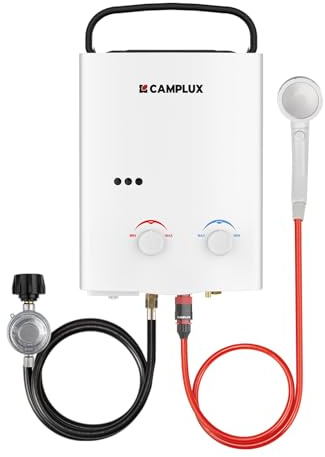 CAMPLUX Tankless Water Heater Outdoor, 1.32 GPM Portable Propane Camping Water Heater, 5L, AY132, White