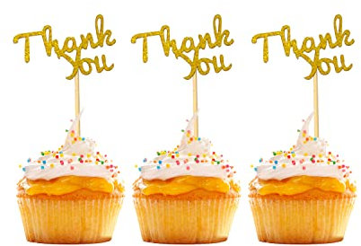Honbay 24PCS Glitter Gold Thank You Cupcake Toppers Cake Toppers Thanksgiving Themed Party Cake Decorations for Wedding, Birthday, Baby Shower, Graduation, Anniversary, Thanksgiving Day, Christmas