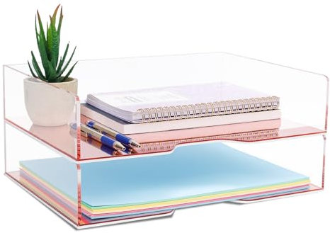 Rose Gold Mirror 2 Pack - Acryl Stapelbare Spiegel Briefablage Klarpapier Organizer für Büro, Schminktisch - Schreibtisch Arbeitsplatz Organizer und Zubehör, Aktenhalter, Stapelbare