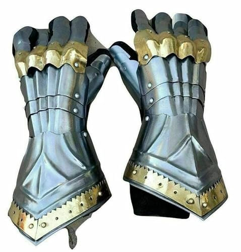 Mittelalterliche Kreuzritter Stulpen Silber Rüstung Stulpen Tragbare Kostüm Handschuhe Metall Hand Handschuhe Reenactment Handschuhe SCA LARP Rüstung Gauntlet Halloween Stahl Handschuhe, silber, 16