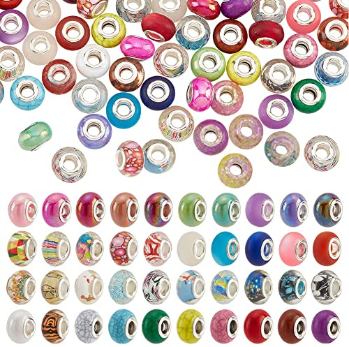 NBEADS 100 Stück 5 Stile europäische Perlen, 5 mm großes Loch Crêpitio Harz Acryl Imitation Türkis Charms Imitation Katzenauge für Armbänder Schmuckherstellung