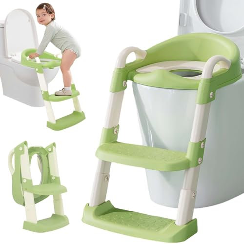 Töpfchen Toilettensitz Baby mit Treppe, Kinder WC Sitz Toilette Toilettentrainer Höhenverstellbar und Klappbar Reise-Badezimmersitz mit Spritzschutz Griffe für Kleinkinder Jungen und Mädchen