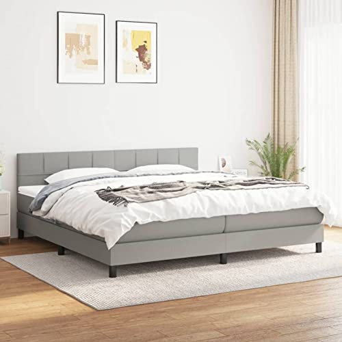 Tidyard Boxspringbett mit Matratze Jugendbett Bett mit Kopfteil Bettrahmen Boxbett Polsterbett Hotelbett Schlafzimmerbett Designerbett Doppelbett/Einzelbett Gästebett Hellgrau 180x200 cm Stoff