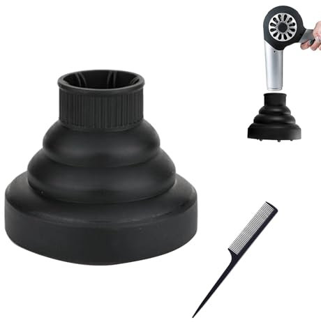 Diffusore Universale Pieghevole, Viaggio Diffusore Asciugacapelli, Pieghevole Portatile Diffusore, Diffusore in Silicone per Asciugacapelli, Diffusore Capelli Ricci Phon Copertura, Nero