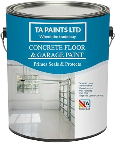 T A Paints Ltd 5L Heavy Duty Concrete Floor & Garage Paint 3 in 1 Primer Sealer Protects 1K Polyurethane Coating Packing May Very (Gloss Grey BS 00 A 05)