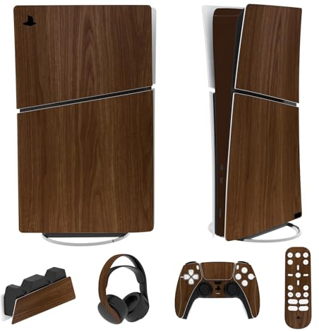 playvital Adhesivo Completo para ps5 Slim Digital Edición | Cobertura Completa, Protección Contra Arañazos, Fácil Aplicación, Sin Residuos, Ajuste Preciso, Grano de Madera