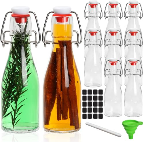 Cehomi Swing Top Glass Bottles 5 oz with Flip Airtight Lids, Glass Brewing Bottles with Rubber Seal Stopper Caps for Kombucha, Beverages, Oil, Vinegar, Water, Juice [10 Pack]
