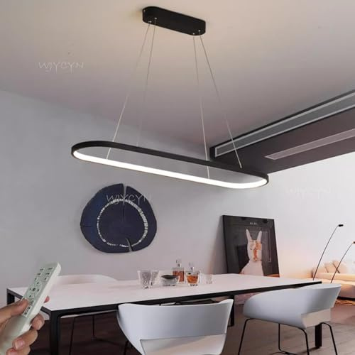 Dimmbar Oval LED Kronleuchter Pendelleuchte moderner Esstisch Büro mit Fernbedienung ring Hängelampe höhenverstellbar Blendfreesszimmer Arbeitszimmer Wohnzimmer Kücheleuchte B:Schwarz L100cm 45W