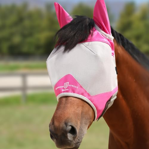 Harrison Howard Half Face Horse Fly Mask UV Protection and Breathable for Equine Use Comfortable Magenta M