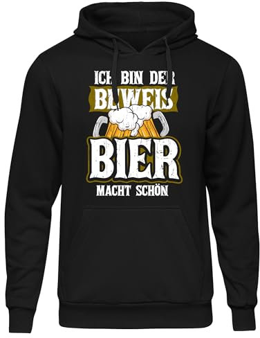UGLYSHIRT Bier Macht schön Herren Kapuzenpullover | Sprüche Pullover Männer Mallorca Party Saufen Pullover Alkohol Hoodie Herren Beer | Schwarz (M)