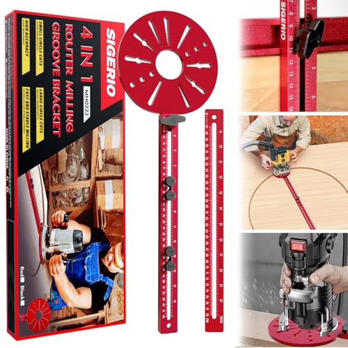 Sigerio New 4 in 1 Router Milling Groove Bracket, Aluminum Alloy Router Circle Cutting Jig, Multifunctional RouterGuide Cutting Large Circles from 10 to 58, Adjustable Woodworking Tool (Rose Red)