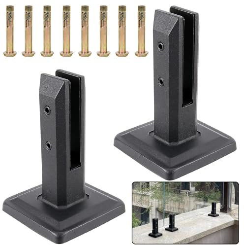 YFJBDKS Pince à Verre Noire en Acier Inoxydable, Pince de Poteau de Garde-Corps de Balustrade de clôture de Piscine pour terrasse de Jardin de Balcon, Balcon, Garde-Corps,Noir,2 Pieces 200mm