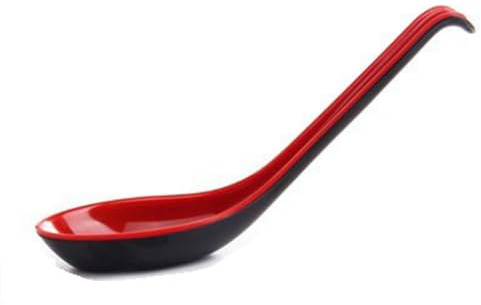 Hztuang 10 Cucharas de Sopa AsiáTica Roja y Negra con Gancho, Cuchara de Estilo, para Sopas de Fideos de Arroz Pho Ramen