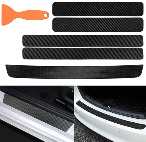 Auto Einstiegsleisten Schutz für VW T5 Facelift I 2009-2015,Carbon Fiber Ladekantenschutz Schutzfolie Türschweller Schutzleiste Lackschutzfolie(5 Stück),Black