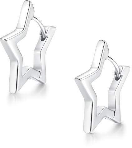 Cangall Creolen Silber 925 Klein, 925 Sterling Silber Damen Ohrringe Creolen, Hypoallergen Knorpel Schlafen Ohrringe Stern Creolen Silber 925 für Damen Mädchen, Leichte Huggie Kreolen Silber Creolen