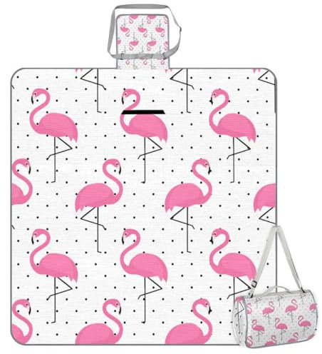 Mularoka Flamingo Tupfen Picknickdecken wasserdicht sanddichte faltbare Stranddecke 150 cm x 145 cm extra große tragbare waschbare Outdoor-Matte für Campingpark Gras Wandern Reisen