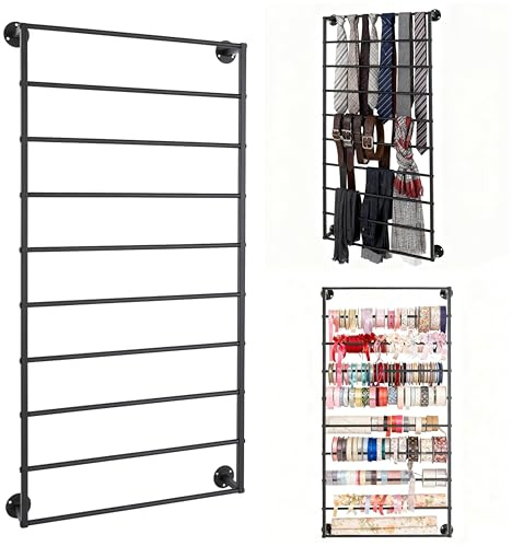 kunghei 10-Layer Wall Mounted Display Rack, Wrapping Paper Ribbon Organizer Scarves Tie & Scarf Rack Belts Towel Holder Necktie Hijab Stand Metal Shelving for Home, Retail Stores, Flower Shop