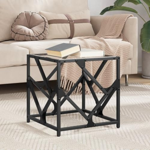 Baziroo Couchtisch mit Glasplatte 40x40x41 cm Sofatisch Beistelltisch Telefontisch Wohnzimmertisch Wartebereich Tisch Satztisch Holzwerkstoffe und Stahl und Glas Transparentes Glas